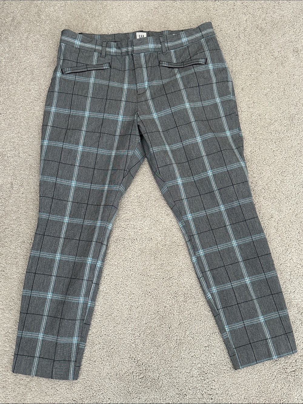 GAP Signature Skinny Ankle Plaid Pants in Gray and Light Teal